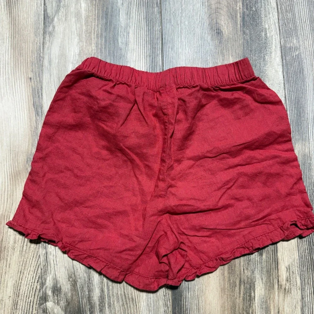 Gymboree Girls Red Linen Blend Floral Embroidered Ruffle Hem Shorts Size 10